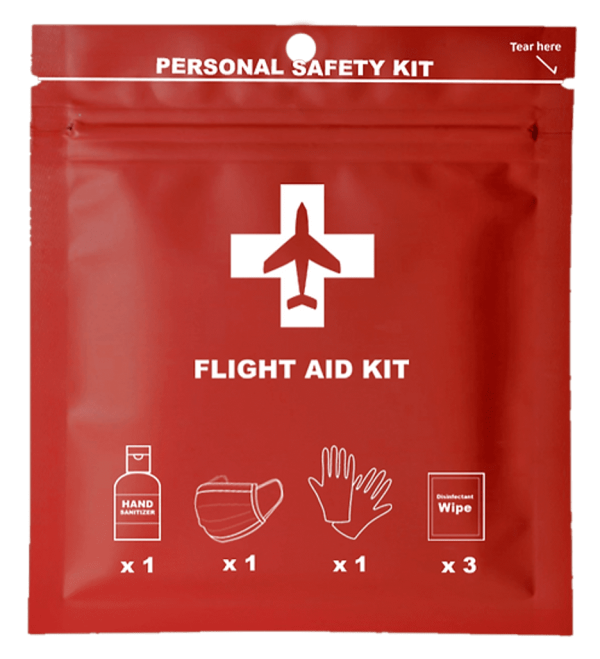 Flight Aid Kit - Personal Safety Kit - Mask, Glove, Sanitizer - Perfect for Flights - All in One
